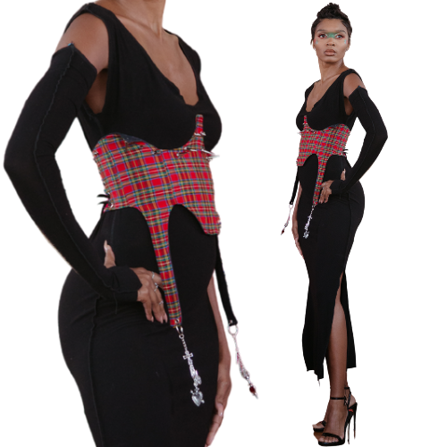 Red Plaid under bust corset