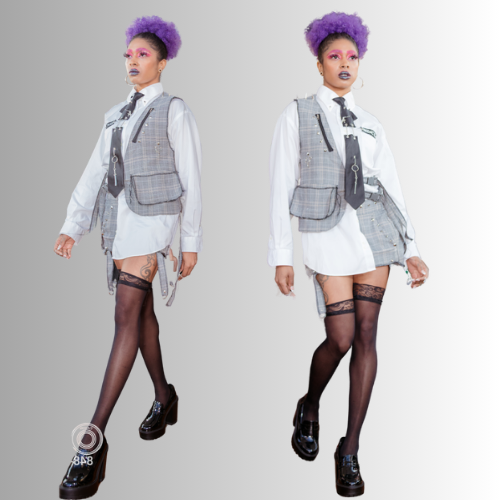 Grey plaid mini skirt